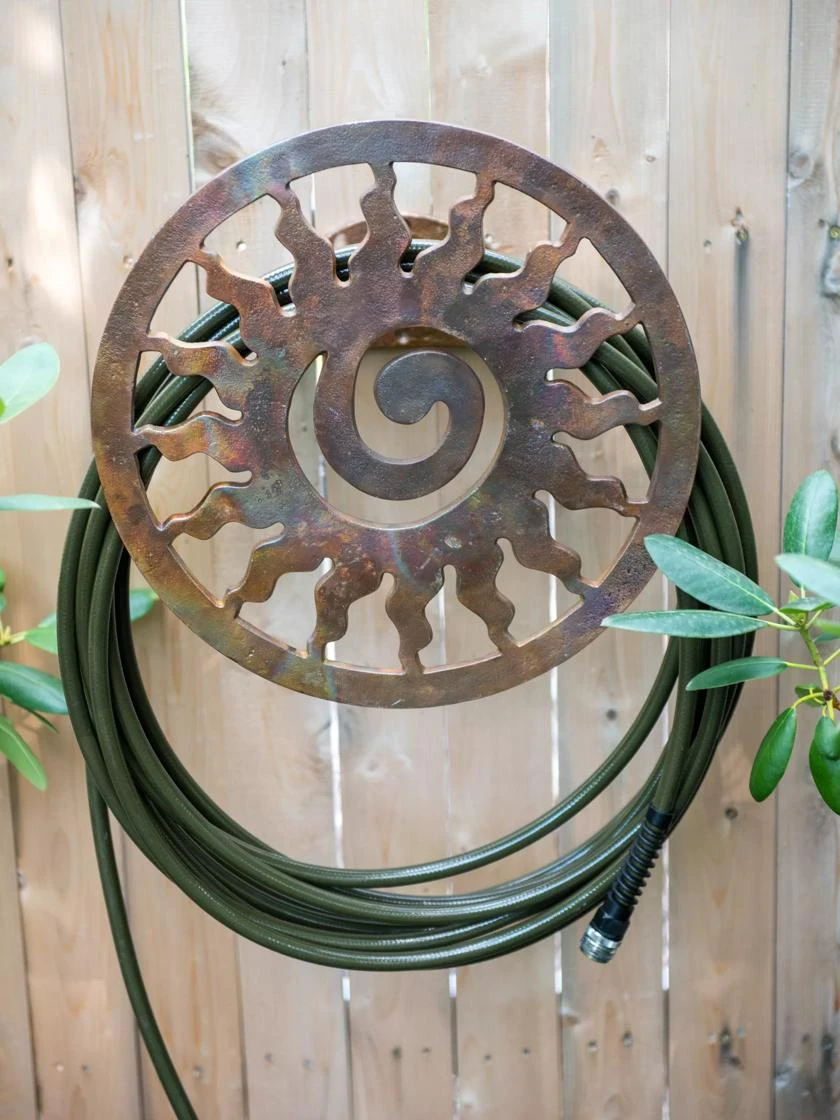 Rustic Sun Wall-Mount Garden Hose Hanger 1 Rustic Sun Wall-Mount Garden Hose Hanger