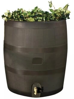 Round Rain Barrel With Planter, 35 Gallons -US Organic Seed Sales Store 8612856WALNT 01V tif
