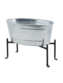 Achla Designs Mini Oval Galvanized Tub With Folding Stand -US Organic Seed Sales Store 8612906 03v